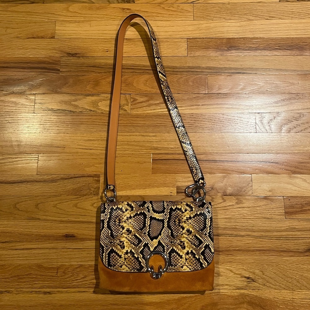 REBECCA MINKOFF Isabelle Snakeskin Suede Shoulder Bag